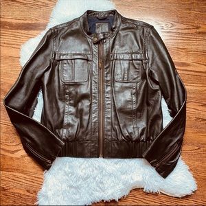 GAP brown lamb leather bomber zip up jacket L